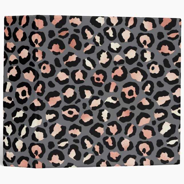 Animal Print Leopard Spots Black Pink Wild Animals 3 Ring Binder (Front/Spine)