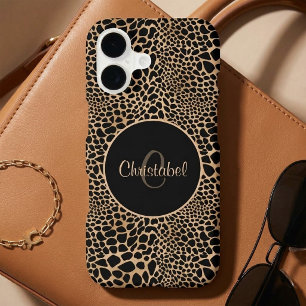 Animal Print Leopard Spots Black & Tan Custom Name iPhone 17 Case
