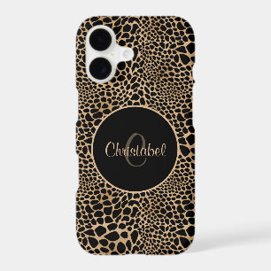 Animal Print Leopard Spots Black & Tan Custom Name iPhone 17 Case
