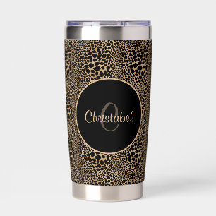 Animal Print Leopard Spots Black & Tan Custom Name Insulated Tumbler