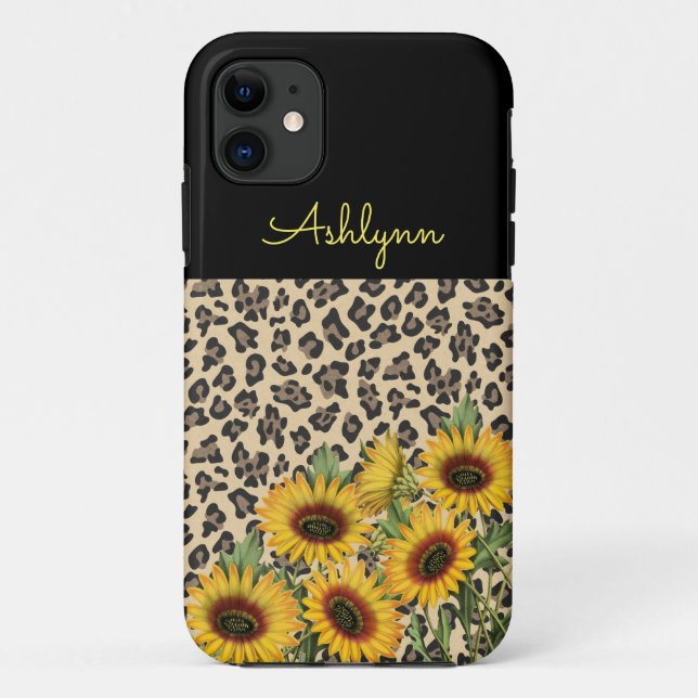 Animal Print Leopard Sunflowers Case-Mate iPhone Case (Back)