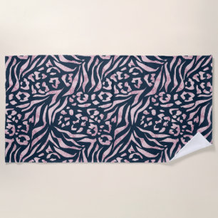 Animal print, leopard, tiger, blue, pink, skin, beach towel