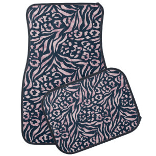 Animal print, leopard, tiger, blue, pink, skin car floor mat