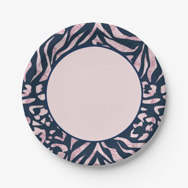 Animal print, leopard, tiger, blue, pink, skin, paper plates (Front)