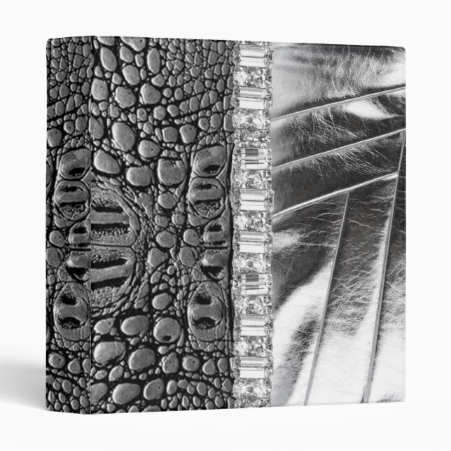 Animal Print Metallic Leather Rhinestone Notebook Binder (Front/Spine)