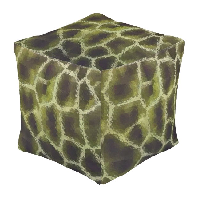 Animal Print Olive Green Outdoor Pouf (Angled Front)