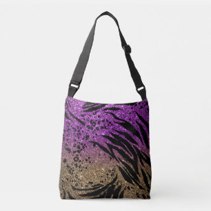 Animal Print on Purple & Gold Glitter Crossbody Bag