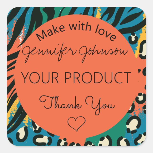 Animal Print Orange Colorful Square Sticker (Front)