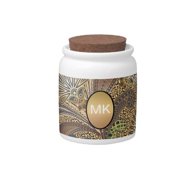Animal Print Paisley Pattern Candy Jar (Front)