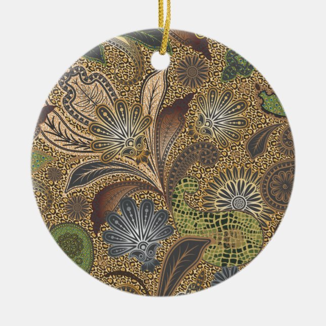 Animal Print Paisley Pattern Ceramic Ornament (Front)