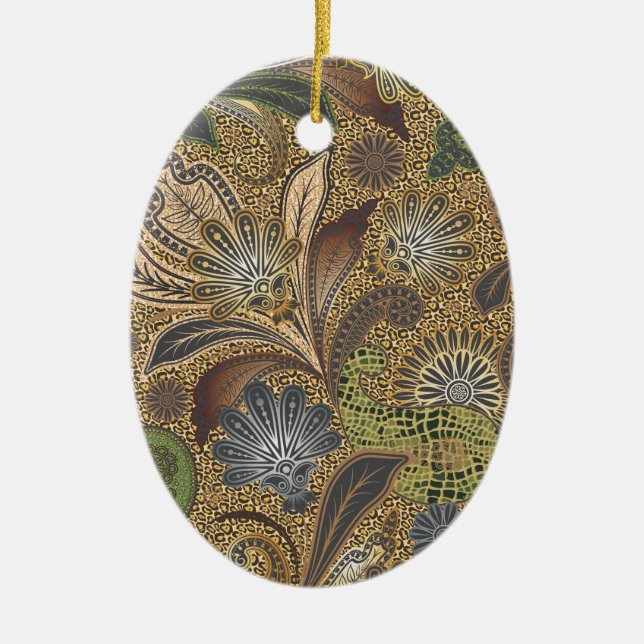 Animal Print Paisley Pattern Ceramic Ornament (Front)