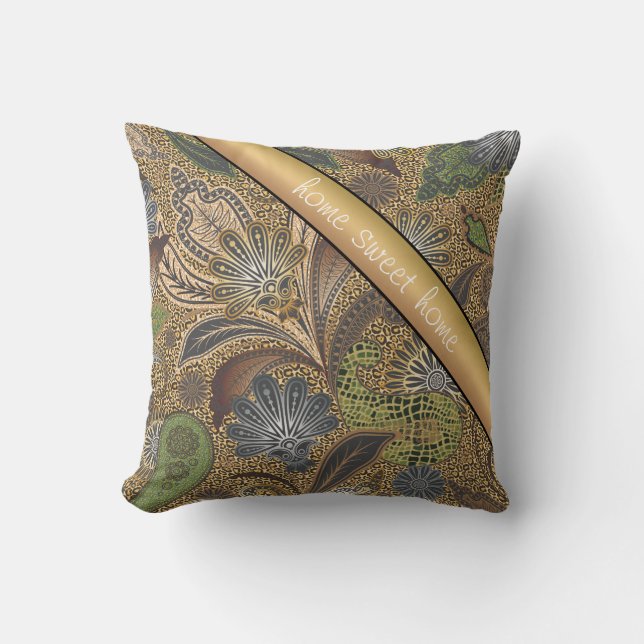 Animal Print Paisley Pattern Throw Pillow (Front)