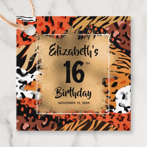 Animal Print Pattern 16th Birthday Personalized Favor Tags