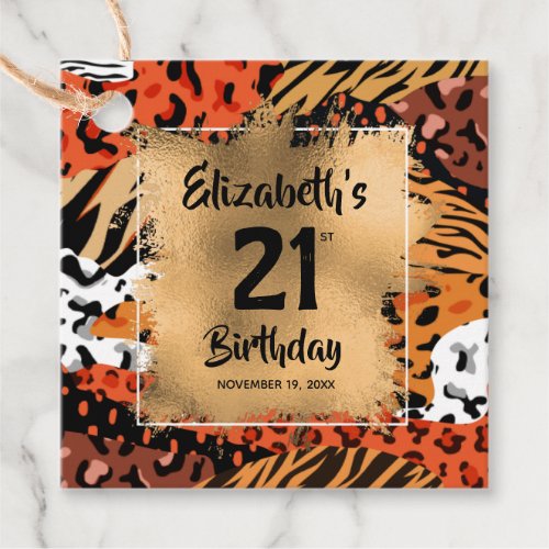 Animal Print Pattern 21st Birthday Personalized Favor Tags
