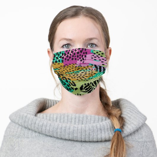 Animal Print Pattern on Pink Green Gold Aqua Adult Cloth Face Mask (Worn)
