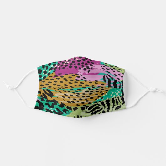 Animal Print Pattern on Pink Green Gold Aqua Adult Cloth Face Mask (Front, Unfolded)