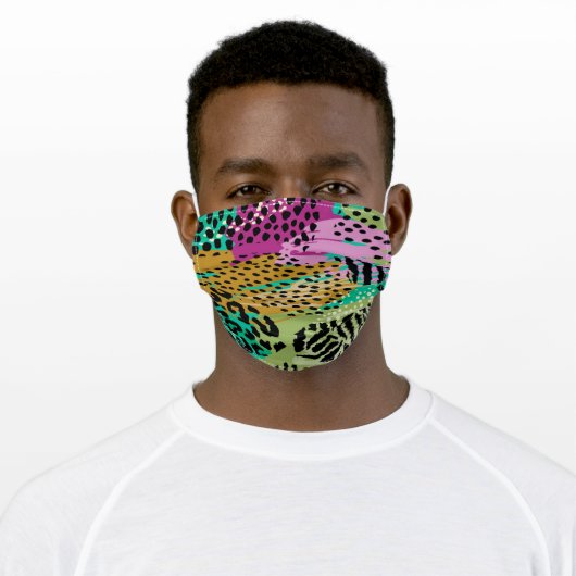 Animal Print Pattern on Pink Green Gold Aqua Adult Cloth Face Mask (Worn)
