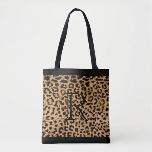 Animal Print Pattern with Monogram Tote Bag