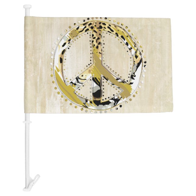 Animal Print Peace sign I + your backgr. & ideas Car Flag (Front)