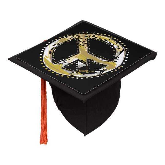 Animal Print Peace sign I + your backgr. & ideas Graduation Cap Topper (Angled)
