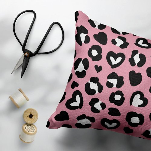 Animal Print Pink Leopard Cheetah Spots Hearts Accent Pillow