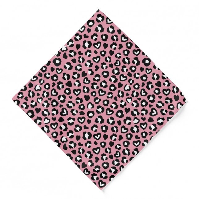 Animal Print, Pink Leopard, Cheetah Spots, Hearts Bandana (Front)