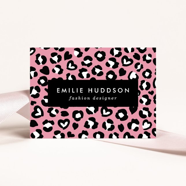 Animal Print, Pink Leopard, Cheetah Spots, Hearts Business Card (Creator Uploaded)