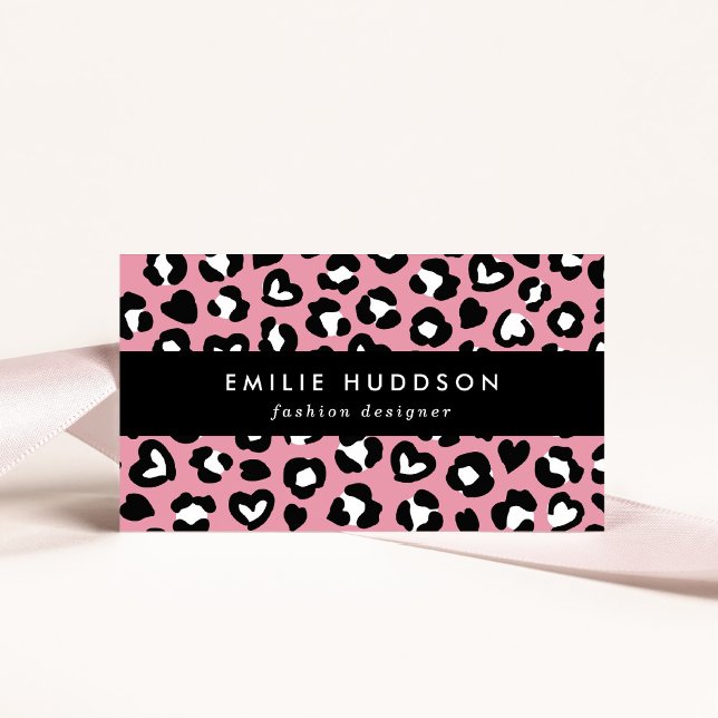 Animal Print, Pink Leopard, Cheetah Spots, Hearts Business Card (Creator Uploaded)