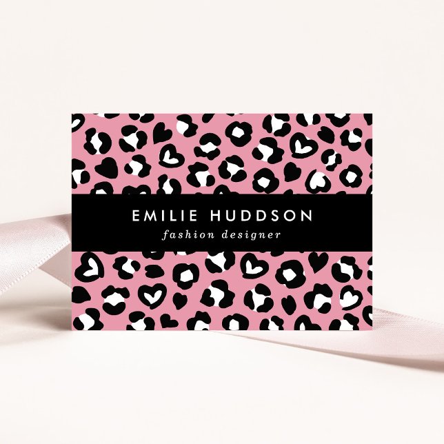 Animal Print, Pink Leopard, Cheetah Spots, Hearts Business Card (Creator Uploaded)