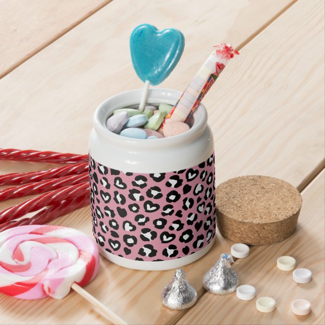 Animal Print, Pink Leopard, Cheetah Spots, Hearts Candy Jar (In Situ)