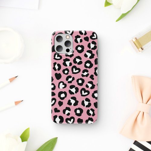 Animal Print Pink Leopard Cheetah Spots Hearts iPhone 11 Case