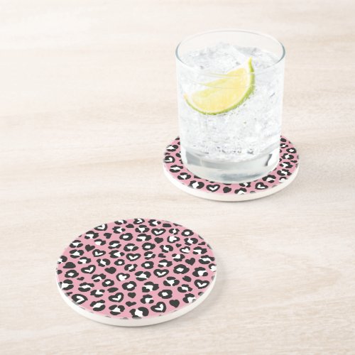 Animal Print Pink Leopard Cheetah Spots Hearts Coaster