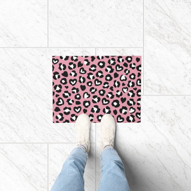 Animal Print, Pink Leopard, Cheetah Spots, Hearts Doormat (Indoor)