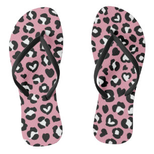 Animal Print, Pink Leopard, Cheetah Spots, Hearts Flip Flops