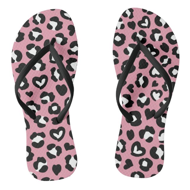 Animal Print, Pink Leopard, Cheetah Spots, Hearts Flip Flops (Footbed)