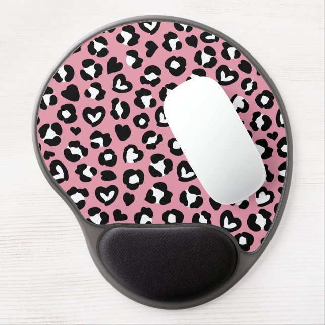 Animal Print, Pink Leopard, Cheetah Spots, Hearts Gel Mouse Pad (Left Side)
