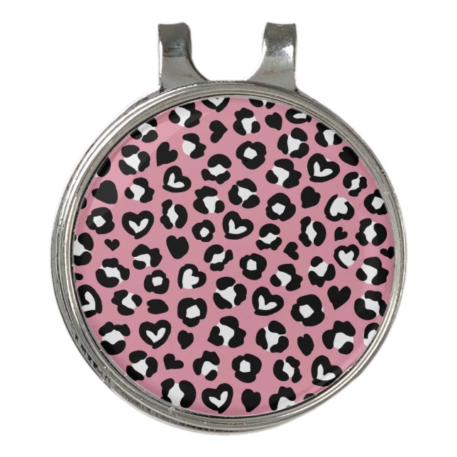 Animal Print, Pink Leopard, Cheetah Spots, Hearts Golf Hat Clip (Front)