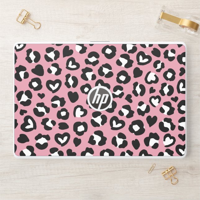 Animal Print, Pink Leopard, Cheetah Spots, Hearts HP Laptop Skin (Desk)