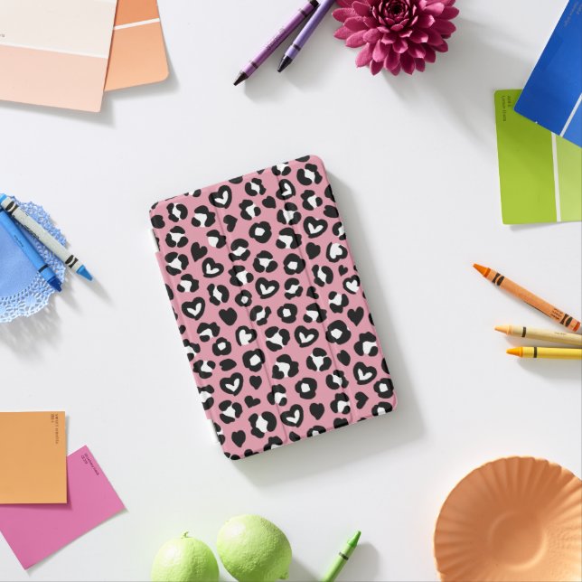 Animal Print, Pink Leopard, Cheetah Spots, Hearts iPad Mini Cover (In Situ)
