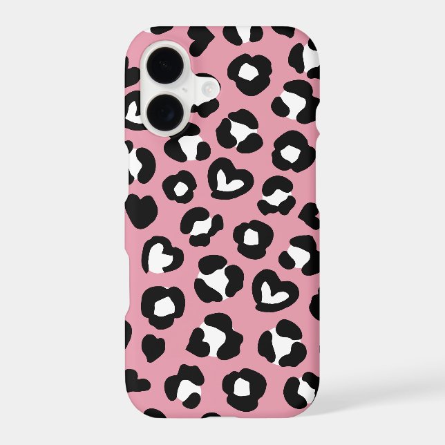 Animal Print, Pink Leopard, Cheetah Spots, Hearts iPhone Case (Back)