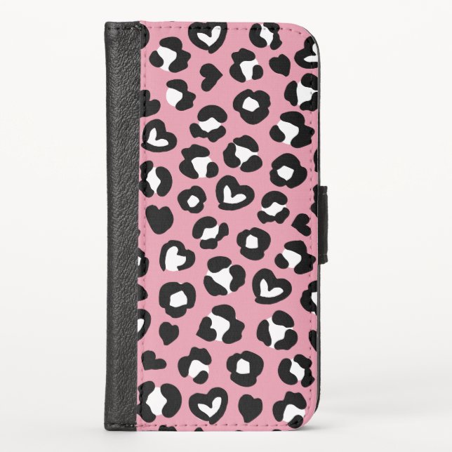 Animal Print, Pink Leopard, Cheetah Spots, Hearts iPhone Wallet Case (Front)