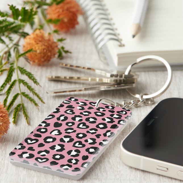 Animal Print, Pink Leopard, Cheetah Spots, Hearts Keychain (Front Right)