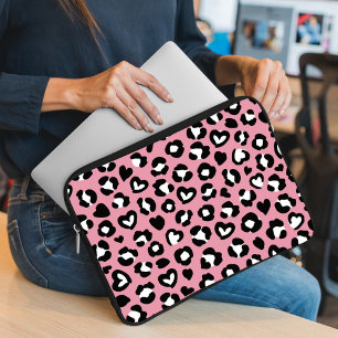 Animal Print, Pink Leopard, Cheetah Spots, Hearts Laptop Sleeve