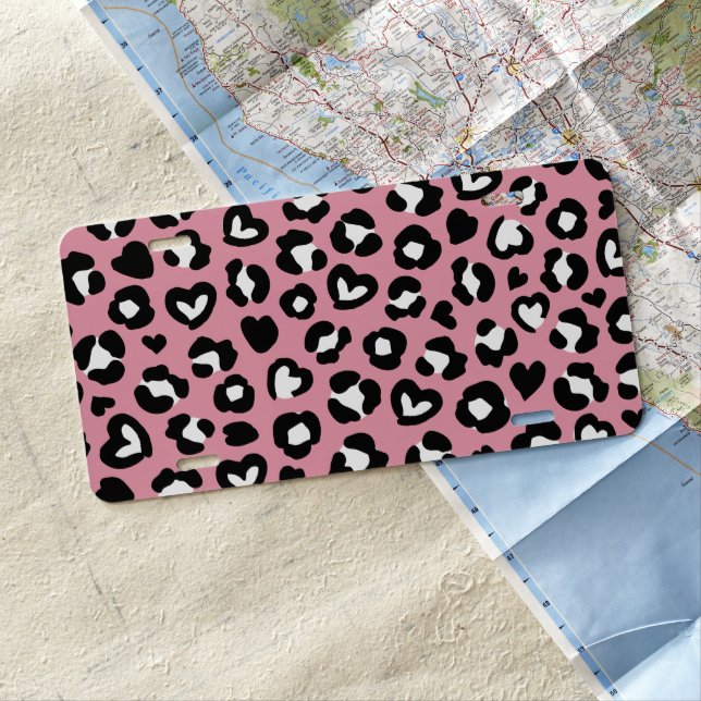 Animal Print, Pink Leopard, Cheetah Spots, Hearts License Plate (In Situ)