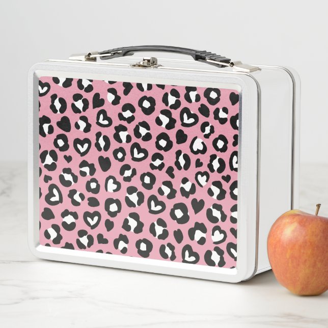 Animal Print, Pink Leopard, Cheetah Spots, Hearts Metal Lunch Box (In Situ)