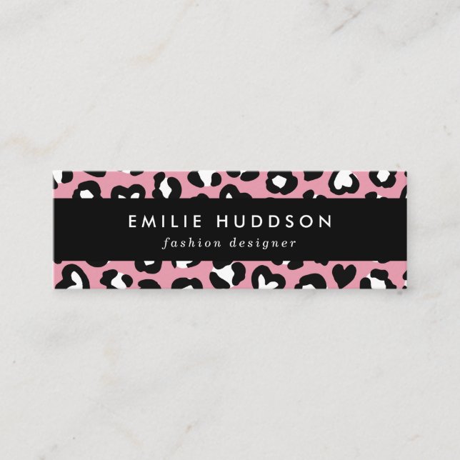 Animal Print, Pink Leopard, Cheetah Spots, Hearts Mini Business Card (Front)
