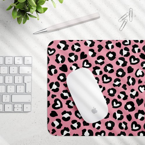 Animal Print Pink Leopard Cheetah Spots Hearts Mouse Pad