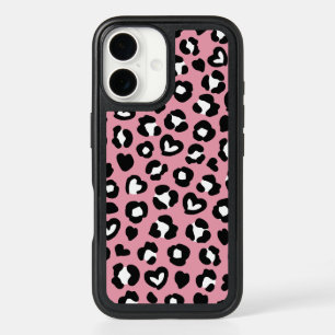 Animal Print, Pink Leopard, Cheetah Spots, Hearts iPhone 16 Case