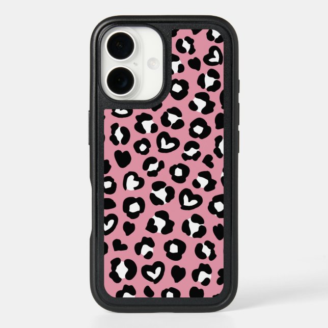 Animal Print, Pink Leopard, Cheetah Spots, Hearts Otterbox iPhone Case (Back)
