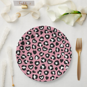 Animal Print, Pink Leopard, Cheetah Spots, Hearts Paper Plates